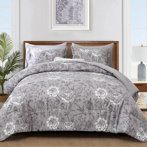Miniatura 18 de Yiran - Juego de edredón de 7 piezas en una bolsa, edredón floral amarillo con flores, ropa de cama de microfibra suave, tamaño King