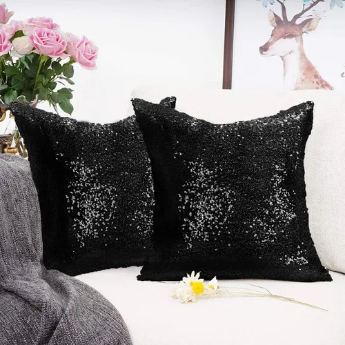 Miniatura 26 de ShinyBeauty Fundas de almohada negras de 12 x 20 pulgadas, juego de 2, funda de almohada rectangular, funda de almohada de lentejuelas de tela