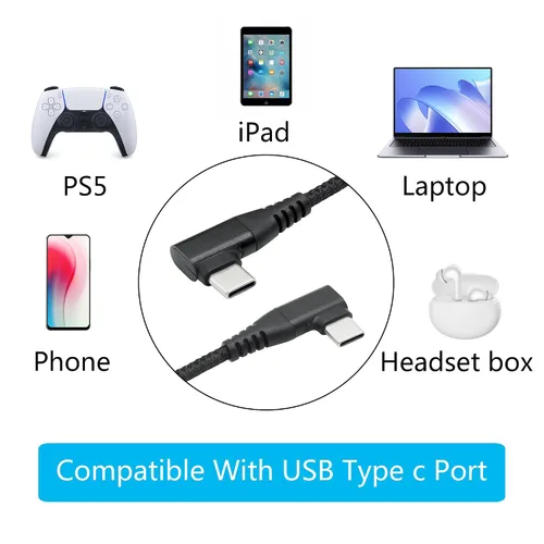 Miniatura 6 de Cable USB C a USB C en ángulo recto de 3.3 ft/3 pies, 90 grados, 60 W, PD tipo C, cable trenzado de nailon de carga rápida y transmisión de datos