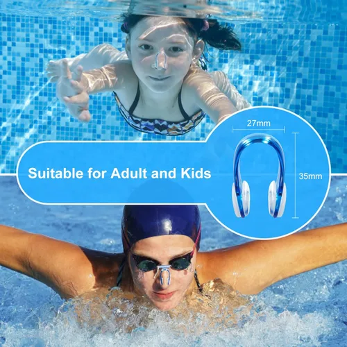 Miniatura 5 de Clip de nariz de natación, paquete de 14 tapones para la nariz con gel de sílice impermeable para niños (edad 7 +) y adultos, multicolor