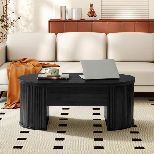 Miniatura 6 de ORRD Mesa de centro elevable, mesa de centro acanalada con parte superior elevable, mesa de comedor de madera con compartimento oculto, mesa central