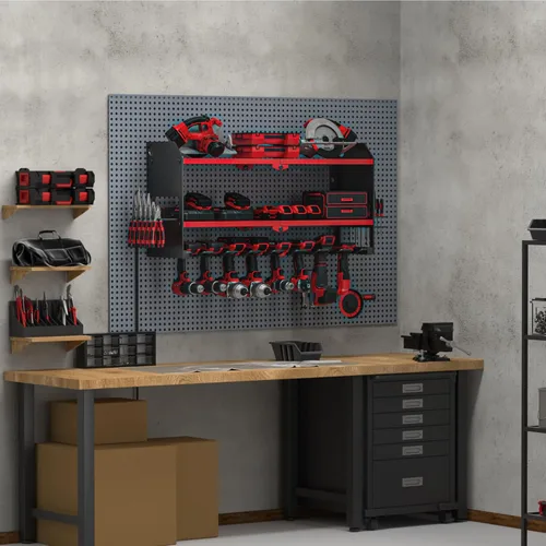 Miniatura 9 de YYR Organizador de herramientas eléctricas con estación de carga, soporte de pared, taladro inalámbrico y soporte de batería para organización