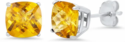 Miniatura 8 de Amazon Collection Aretes de plata de ley 925 con piedra natal de corte cojín para mujer