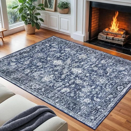 Miniatura 47 de KILOCOCO Alfombra lavable de 2 x 3 para entrada, estampado floral vintage, suave, antideslizante, azul, alfombras de cocina, tapete