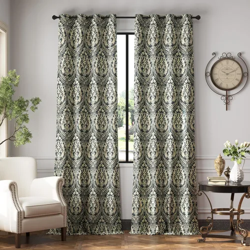Miniatura 40 de jinchan Cortinas opacas de 90 pulgadas de largo, 2 paneles de medallón de damasco azul, cortinas de ventana para dormitorio, con ojales, aislamiento