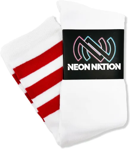 Miniatura 4 de NEON NATION Calcetines de tubo unisex blancos hasta la rodilla con varias rayas