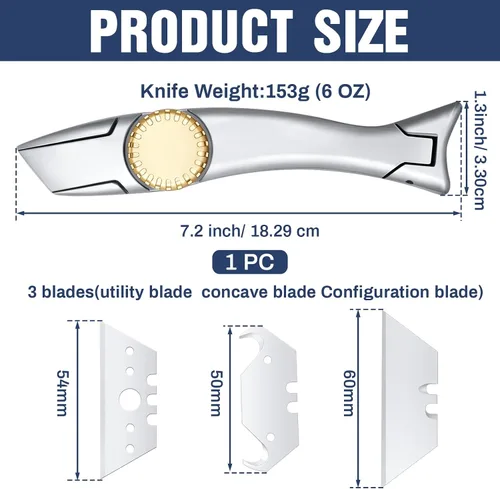 Miniatura 2 de WILLBOND Navajas - 1 juego de cuchillos de vinilo de tiburón resistente para techos con cuchillas de repuesto, herramientas de techo de repuesto