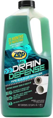 Zep Drain Defense - Removedor de acumulación de tuberías - 64 onzas - ZLDC648 - Removedor de acumulación de tuberías líquidas de fuerza profesional,