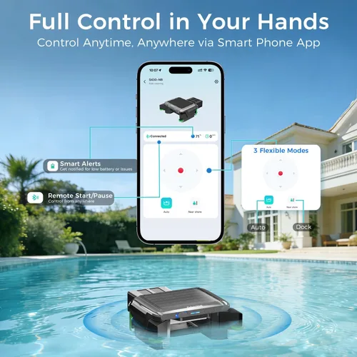Miniatura 4 de Robótico de desnatador de piscina con energía solar, limpiador automático de superficies de piscina con soporte de aplicación, limpieza continua