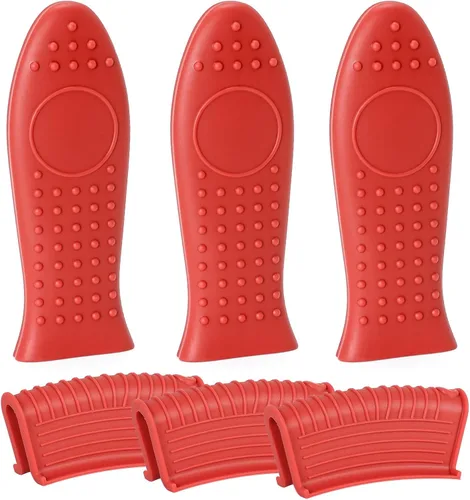 Miniatura 19 de Joyhalo Fundas para mango de sartén de hierro fundido, paquete de 6 fundas de silicona resistentes al calor, color negro