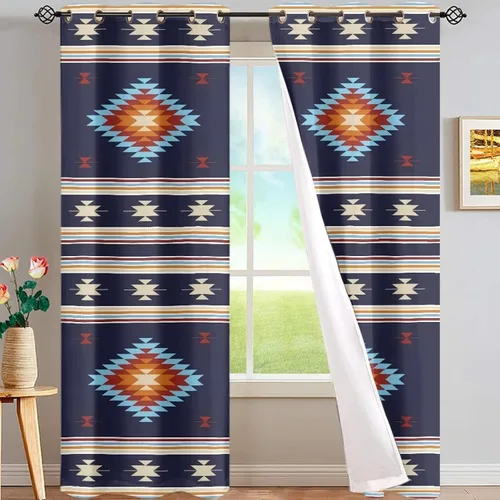 Miniatura 33 de FUSURIRE Paneles de cortina de ventana con estampado geométrico abstracto de 63 pulgadas de largo, con ojales para tratamiento de ventanas
