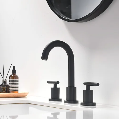 Miniatura 2 de Grifo de lavabo de baño generalizado de dos asas, grifo de tocador de 3 agujeros con drenaje emergente y líneas de suministro de grifo cUPC, grifo