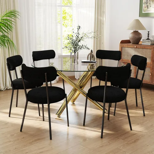 Miniatura 51 de Juego de mesa de comedor redonda de cristal negro para 2, juego de mesa de cocina pequeña y moderna de 36 pulgadas con 2 sillas de comedor tapizadas