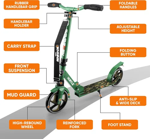 Miniatura 5 de Hurtle Renegade Kick Scooter for Kids, Teenagers & Adults - 2-Wheel Folding Scooter with Adjustable T-Bar Handlebar - Alloy Anti-Slip Deck Camouflaje