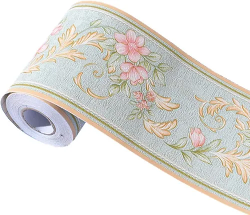 Teemall Adhesivo de 16.4 ft de color rosa vintage 3D, borde de PVC, impermeable, decoración de pared para baño, cocina, 4.2 x 196.8 pulgadas YA11003