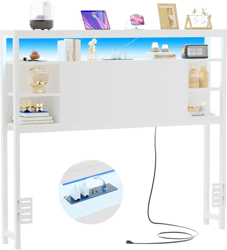 Miniatura 15 de Unikito Cabecera individual con almacenamiento, cabeceros con toma de corriente y luces LED inteligentes, cabecera resistente para cama