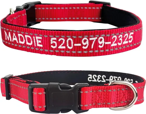 Miniatura 5 de Collares reflectantes personalizados para perros con nombre y número de teléfono bordados, de neopreno suave, acolchado, de nailon transpirable