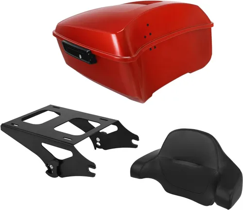 Miniatura 17 de TCT-MOTORPARTS Atlas Silver Metálico Maletero de Viaje Modificado con Respaldo y Montaje en Rack Adecuado para Harley Touring 14-25 Street Glide