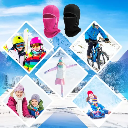 Miniatura 7 de Juego de 4 pasamontañas para niños, máscara de esquí y guantes de forro polar, gorro de invierno, máscara facial cálida para niños y niñas de 8 a 12