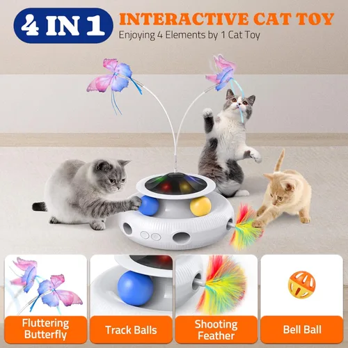Miniatura 2 de Pawtners Juguete Interactivo para Gatos, 4 en 1 Juguetes Interactivos Automáticos para Gatitos de Interior Recargables con Mariposa Revoloteante