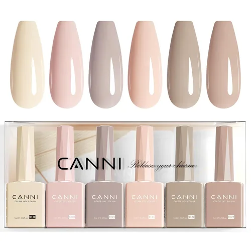 Miniatura 31 de CANNI Juego de esmaltes de uñas en gel sin hema de 9ml - Kit de manicura de gel para uñas rosa claro de 6 piezas, esmalte LED de remojo fácil