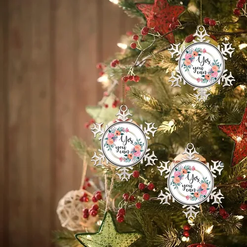 Miniatura 7 de Adorno con texto en inglés «Love Saying», corona floral con texto en inglés «Yes You Can», adorno de Navidad de copo de nieve para decoración