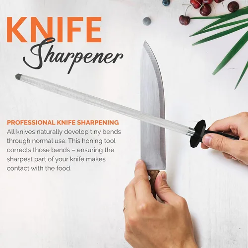 Miniatura 5 de Utopia Kitchen Cuchillo de acero afilado de 10 pulgadas que afila varilla de afilado de acero - negro