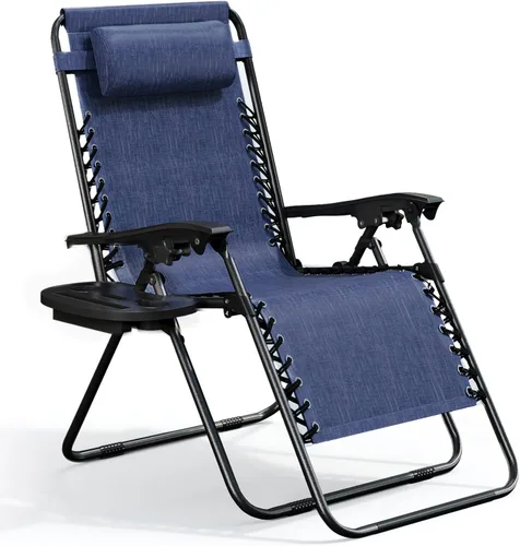 Miniatura 16 de Nestl Zero Gravity - Juego de 2 sillas de patio al aire libre con almohadas y bandejas portavasos, silla de campamento reclinable de malla de acero