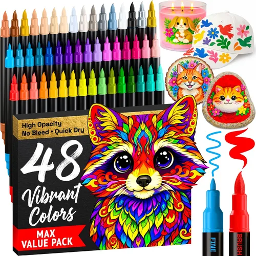 Miniatura 25 de ARTISTRO 5 marcadores de pintura acrílica negra, bolígrafos de pintura de doble punta + pincel fino ideal para caligrafía, perfectos para tela
