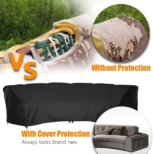 Miniatura 3 de Funda de sofá curvada para sofá al aire libre, protector seccional, impermeable, con media luna, con cordón elástico resistente al viento