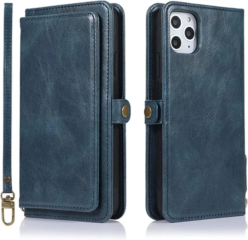 Funda tipo cartera para iPhone 13 Pro Max/13 Pro/13/13 Mini, desmontable 2 en 1 con tapa magnética de cuero con 9 ranuras para tarjetas, correa de
