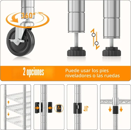 Miniatura 4 de Himimi Estantería de almacenamiento de alambre de acero resistente de 4 niveles, estantes de almacenamiento de metal ajustables con ruedas, estante