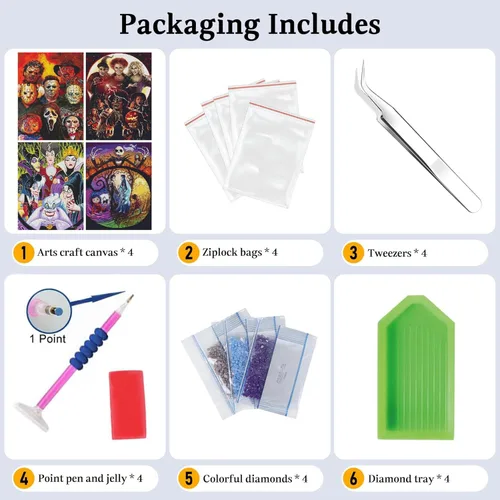 Miniatura 5 de JAKI Paquete de 4 piezas de arte de diamantes para adultos, kits de pintura de diamantes de dibujos animados para adultos principiantes, arte DIY