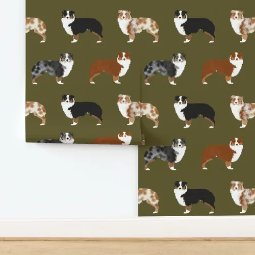 Miniatura 4 de Spoonflower Papel tapiz para despegar y pegar - Perros australianos lindo pastor australiano rojo azul australiano Aussies Black Tan Pastores