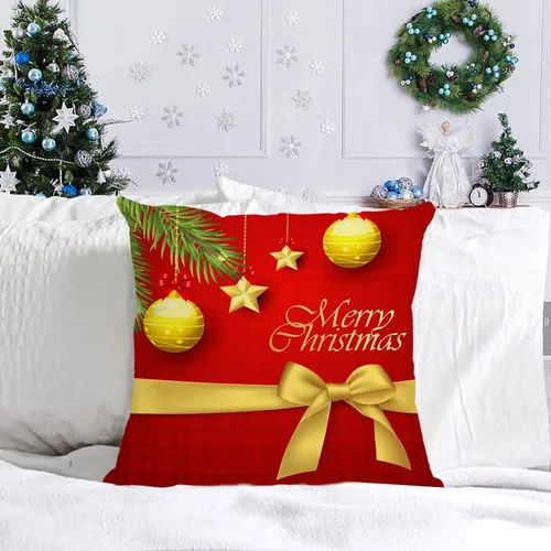 Miniatura 4 de Juego de 4 fundas de almohada de Navidad de 12 x 12 pulgadas, fundas de almohada de terciopelo de Navidad, fundas de almohada doradas y rojas