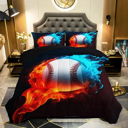 Miniatura 12 de QOOMO Juego de edredón de fútbol americano de 3 piezas, tamaño individual, juego de ropa de cama de fuego y agua para adolescentes, niños y niñas