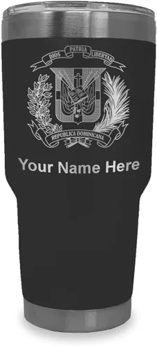 Miniatura 33 de LaserGram Taza aislada al vacío de 20 onzas, escudo de armas, República Dominicana, grabado personalizado incluido (gris)