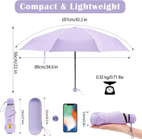 Miniatura 7 de Sehnschut - Sombrilla portátil de viaje con 8 costillas pequeña plegable plegable para sol y lluvia para mujer protección UV