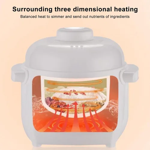 Miniatura 4 de Olla eléctrica para estofado, 1 litro, 200 W, temporizador de citas, olla de cocción lenta inteligente con vaporizador y hervir seco, mini olla