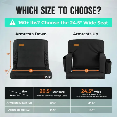Miniatura 3 de Overmont Asiento de Estadio con Soporte para la Espalda - Cojín Acolchado de 2.8'' Reclinable de 6 Posiciones Asiento de Gradería con Ganchos Dobles