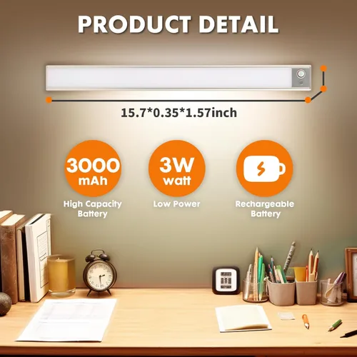 Miniatura 8 de Iluminación LED de 15.7 pulgadas para debajo del gabinete, 3 temperaturas de color, regulables, luces de armario con sensor de movimiento, batería