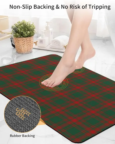 Miniatura 4 de Tapete de baño a cuadros rojos y verdes para bañera, antideslizante, de secado rápido y absorbente, de tierra de diatomeas, fregadero de ducha