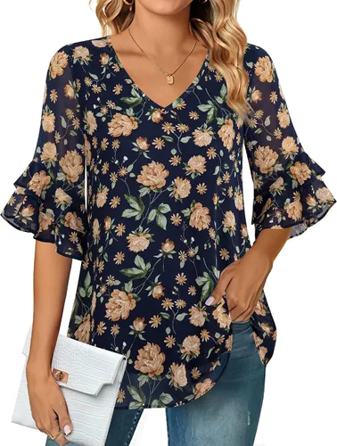 Miniatura 2 de VALOLIA Blusas de manga 34 para mujer, blusas elegantes y casuales de negocios de doble capa