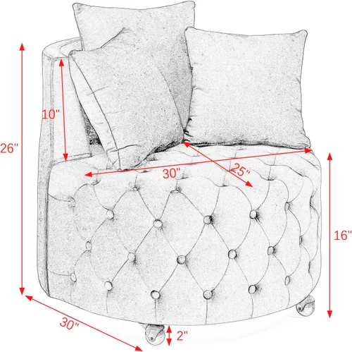 Miniatura 2 de Silla giratoria de 30 pulgadas, moderna y acogedora silla giratoria de barril de 360°, silla redonda de terciopelo, silla de lectura copetuda