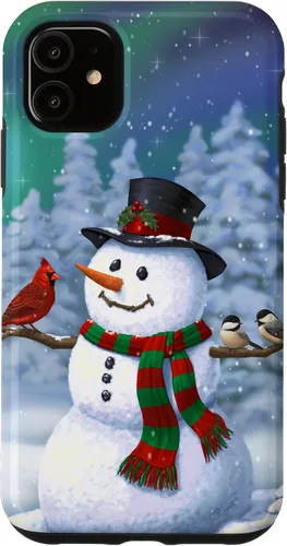 Miniatura 10 de Funda para iPhone 17 con diseño de muñeco de nieve y pájaros en invierno