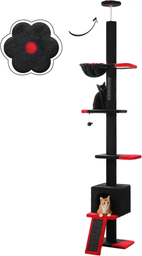Miniatura 10 de PETEPELA Árbol para gatos de piso a techo, torre alta para gatos de varios niveles, altura ajustable [83 a 108 pulgadas], poste rascador para gatos