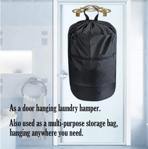 Miniatura 3 de Mochila lavable con bolsillo con cremallera, bolsa de ropa resistente, 2 correas de hombro ajustables fuertes con cierre de cordón para viajes