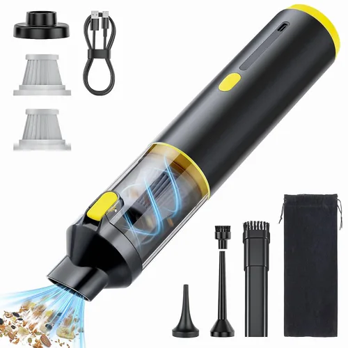 CROS Mini aspiradora inalámbrica 4 en 1, potente succión de 21 kPa, aspiradora de mano portátil para automóvil y hogar, recargable tipo C, compacta