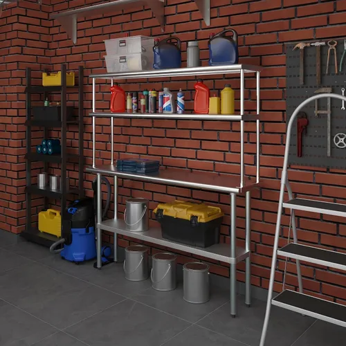 Miniatura 7 de Amgood Mesa de trabajo de acero inoxidable con estante ancho de doble nivel NSF Combo de mesa de preparación de cocina de metal y estantería