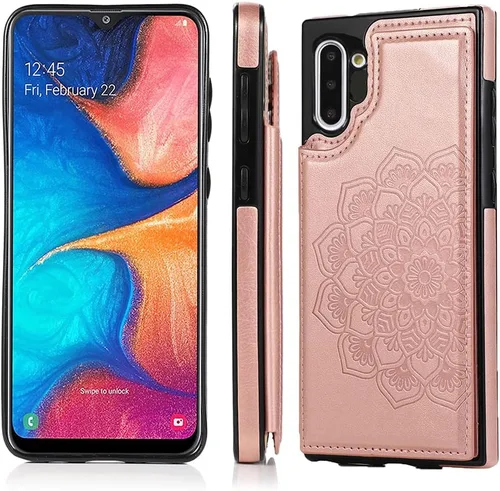 Miniatura 6 de Funda diseñada para Samsung Note 10 con protector de pantalla de vidrio templado, ranura para tarjetas de crédito, cartera de piel sintética, funda